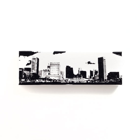 Baltimore Skyline Canvas (12 x 4 inches, White with Black) City Skyline Screen Print & Painting Home Decor, Baltimore Cityscape Art