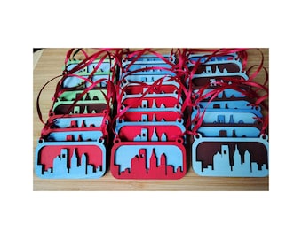 Philadelphia Skyline Ornaments (Laser Cut Wood, Various Colors) Buy 3, Get 1 Free!