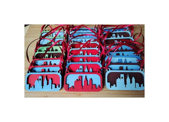 Philadelphia Skyline Ornaments (Laser Cut Wood, Various Colors) Buy 3, Get 1 Free!