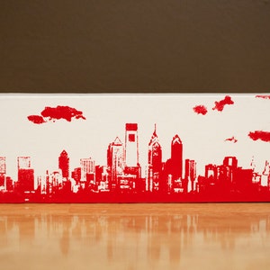 Philadelphia Skyline Canvas 12 x 4 inches, White with Red City Skyline Screen Print and Painting Home Decor image 4