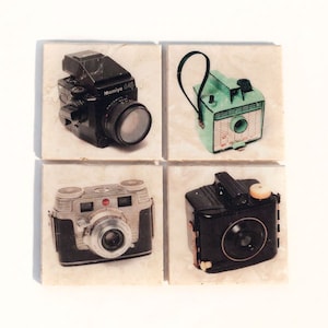 Vintage Camera Coaster Set Edition 1 (Set of 4 Stone Coasters) Old Fashion Cameras Photographer Gift