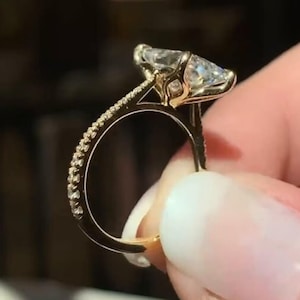 3 CT Radiant Cut Moissanite Tulip Set Engagement Ring For Women 14K Yellow Gold Cathedral Pave Set Wedding Ring Radiant Cut Diamond Ring