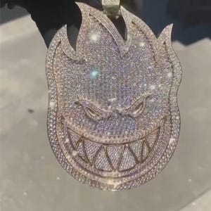 Custom Iced Out Spitfire Logo Pendant, Hip Hop Pendant, Iced Out Moissanite Pendant, 925 Silver Men&#39;s Charm Pendant 3D Enamel Rapper Pendant