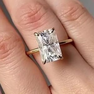 Elongated 5 CT Radiant Cut Moissanite Engagement Ring, Radiant Diamond Solitaire Ring, Solid 14K Yellow Gold Anniversary Ring Gift For Women