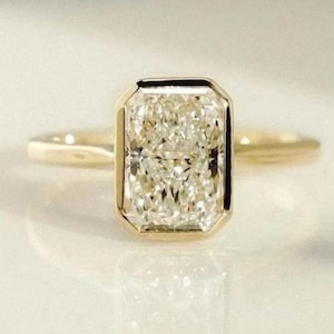3 Ct Bezel Set Radiant Cut Ring Radiant Cut Moissanite Engagement Ring 14K Solid Yellow Gold Solitaire Wedding Ring Anniversary Gift For Her