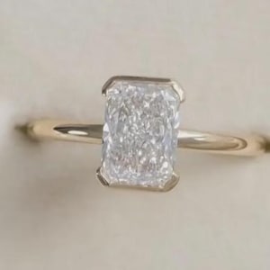 3 Ct Radiant Cut Moissanite Half Bezel Engagement Ring, Radiant Solitaire Ring For Women 14K Yellow Gold Wedding Ring Anniversary Gift Ring