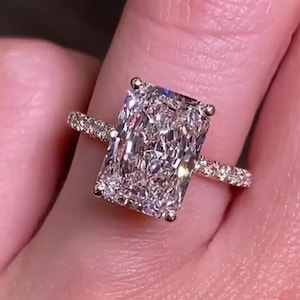 5 CT Radiant Cut Moissanite Engagement Ring, Hidden Halo Wedding Ring, 14K Yellow Gold Ring Anniversary Gift Ring Big Radiant Ring For Women