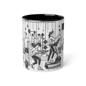 Becher, Fitness-Thema, weißer Akzentbecher, Fitnessstudio-Motivation, Workout-Inspiration, Übungsbecher, Gesunder Lebensstil Geschenk, Fitness-Liebhaber Becher
