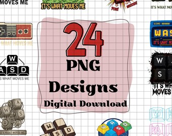 WASD It's What Moves Me Gamer Sticker Bundle | 24 PNG Designs Digital Download