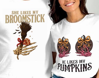 Naughty Couple Halloween PNG Designs, Broomstick & Pumpkins (Digital Download)