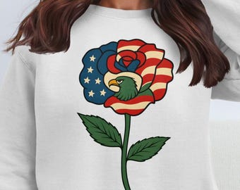 Patriotic American Flag Rose with Eagle PNG Design