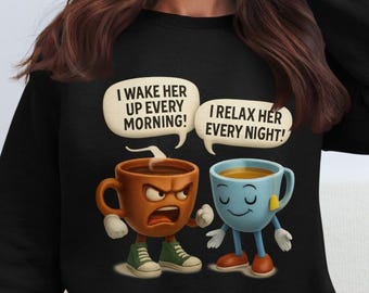 Coffee vs Tea PNG: Funny Cartoon Design (Digital Download)