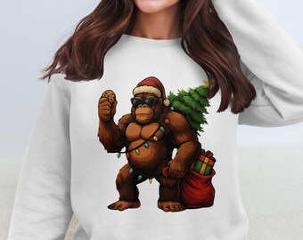 Funny Christmas Bigfoot Santa PNG, Holiday Sublimation Design