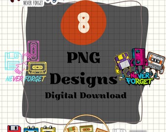 Retro Cassette VHS PNG Bundle, 8 Old School Music Designs, Funny Mens Digital Download