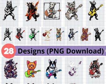 28 Rock Guitar Dog PNG Bundle High Resolution Transparent Clipart