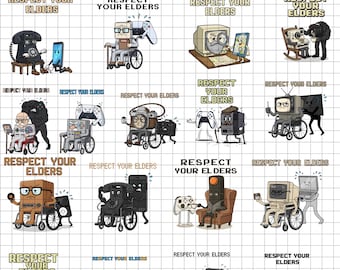 Retro Tech PNG Designs – Funny "Respect Your Elders" Clipart (Digital Download)