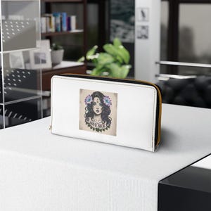 Cartera con cremallera de inspiración gótica, cartera Love Sick, cartera con diseño floral, regalos para ella, bolso con cremallera único, monedero bohemio chic