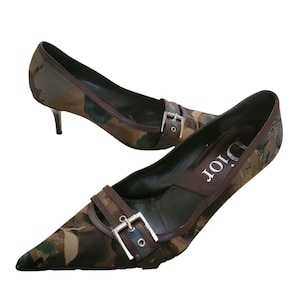 Dior Vintage Y2k John Galliano Brown Green Pointed Toe Kitten Heels Pumps 6 36