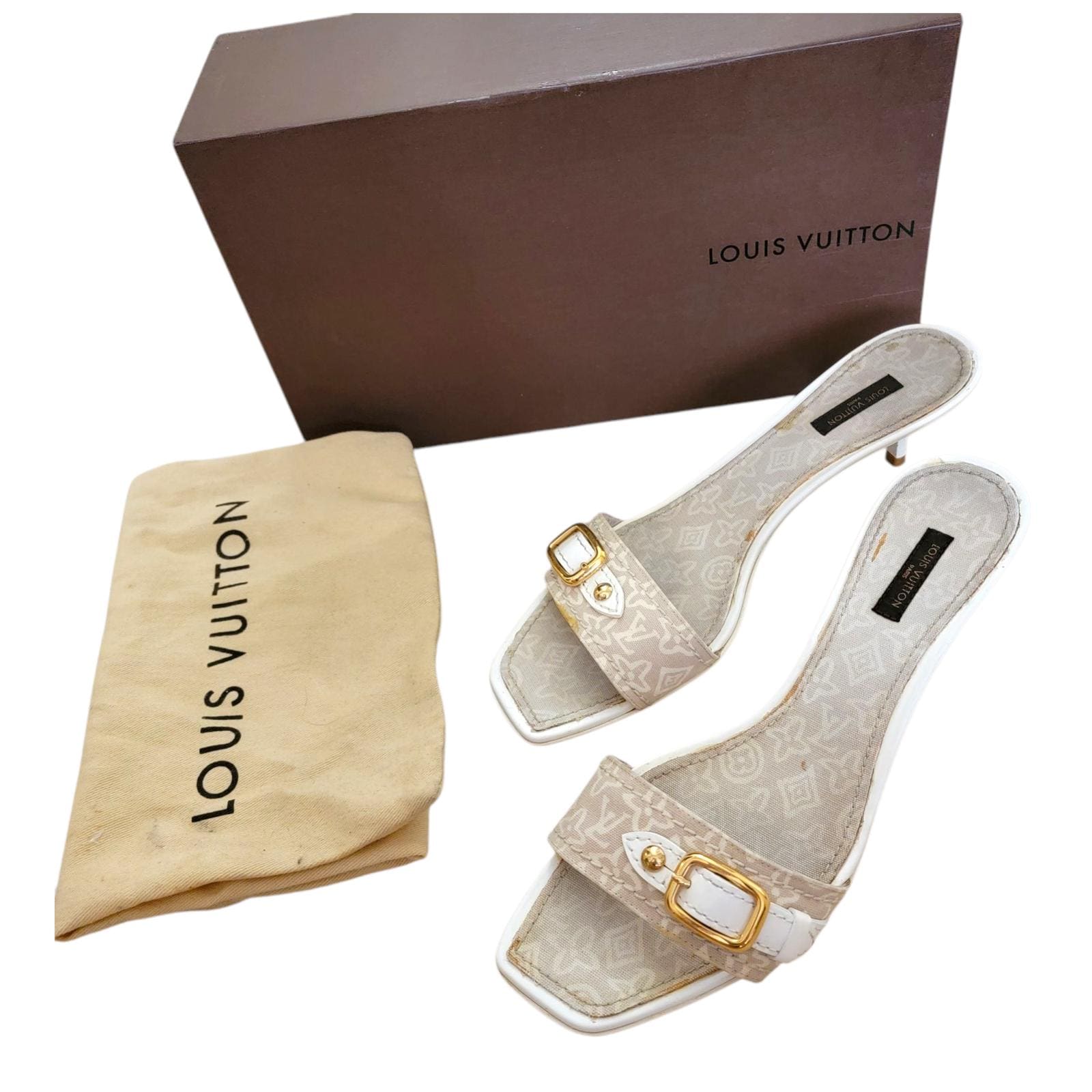 靴 Vintage Louis Vuitton Sandals 36 LOUIS VUITTON Vintage Logo Monogram Sandals Heels #36 Blue