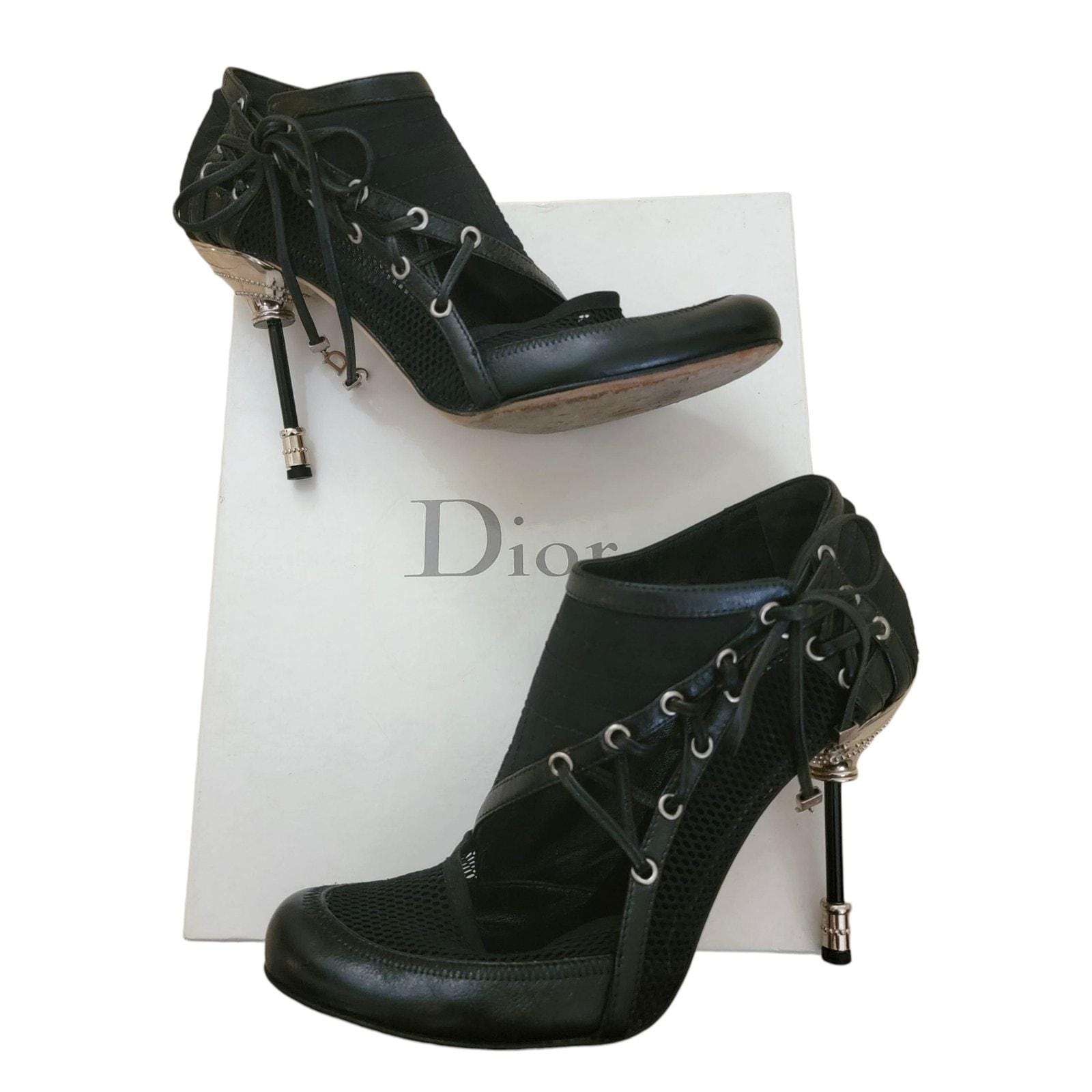 Christian Dior Galliano Fencing Bottine Lace up Runway Heels Black