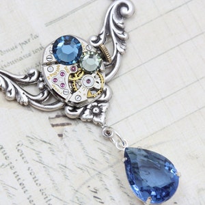 Steampunk Jewelry Steam Punk Necklace Clockwork Navy Montana Blue Handmade by Inspired by Elizabeth image 1
