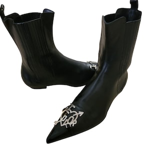Vintage Christian Dior Love Galliano Black Leather Pointed Toe Ankle Boots 6 36