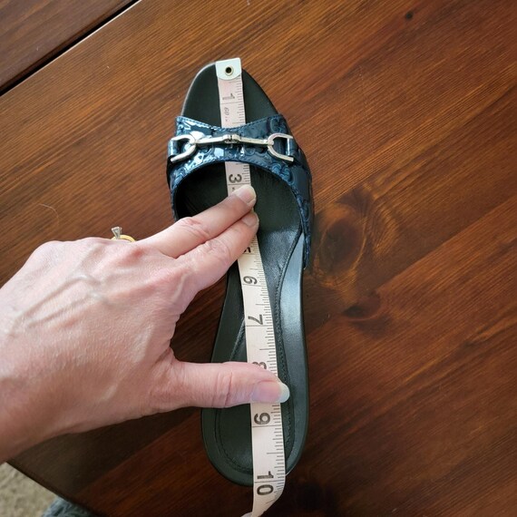 New Gucci Vintage Horsebit GG Logo Blue Black Leather Sandals