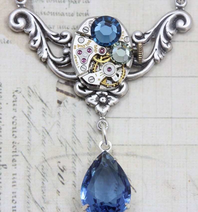 Steampunk Jewelry Steam Punk Necklace Clockwork Navy Montana Blue Handmade by Inspired by Elizabeth image 2