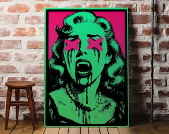 Retro Horror Canvas Wall Art, Bold Color Vertical Poster