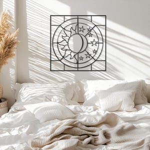 Celestial Sun Moon Star Metal Wall Art – Geometric Square Design for  Boho Bedroom, Modern Spiritual Decor, Mystical Cosmic Accent