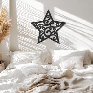 Metal Star Wall Art – Swirled Cutout Design for Modern, Boho, or Festive Spaces | Elegant Metal Wall Hanging for Home or Gift Idea