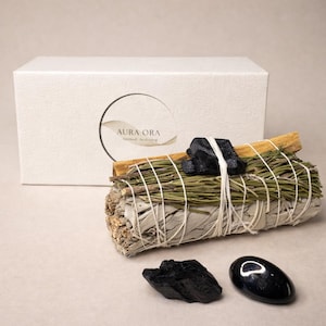 Reinigung Smudge Stick Set | Räucherbündel mit weißem Salbei Rosmarin, Turmalin und Palo Santo| Energetisches Räuchern Haus & Wohnung