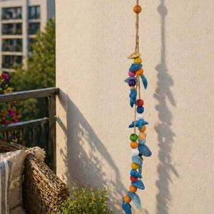 Handmade Boho Wind Chime – Colorful Shell & Bead Hanging Decor, 40 cm Balcony Wall Ornament, Unique Home Gift