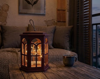 Farol rústico de madera con luces de hadas – Decoración para mesita de noche, luz ambiental