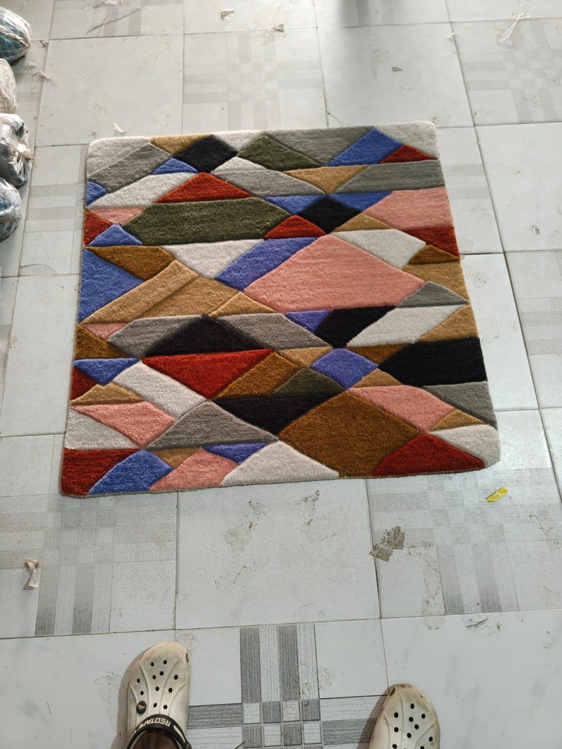 Modern Hand Tufted Wool Rug, Abstract Geometric Multicolor Area Rug ...