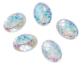 20 X 12mm Fuchsia AB Dragon~Mermaid Scale Cabochon FlatBack Resin Embellishment