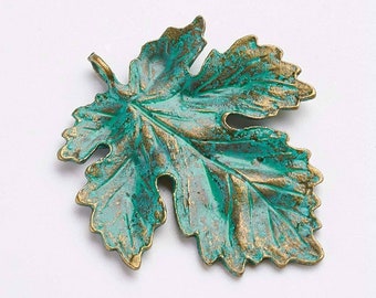 25/%OFF Maple Leaf pendant Charm Green Patina Copper Mykonos Beads Greek textured Leaves Verdigris Charms European Metal Casting 2pcs