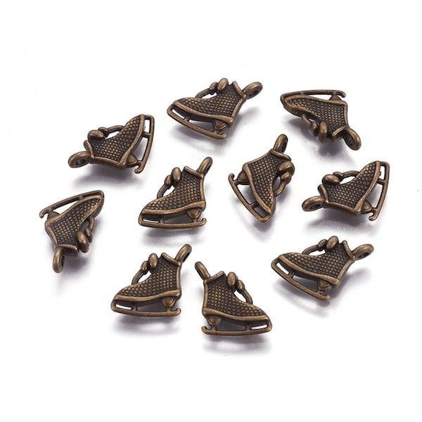 Ice Skate Charms Skate Pendants Skating Pendants Skating Charms Winter Charms Antiqued Bronze Charms Silver Skate Charms 10pcs