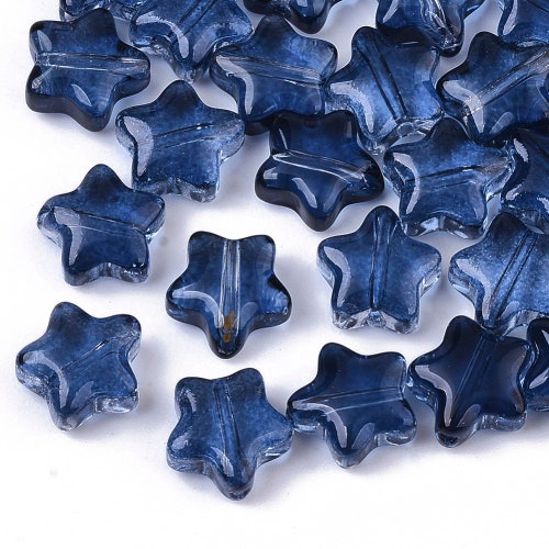 Lot de perles étoiles en verre bleu marine, bijoux célestes, lot de perles mignonnes, petites étoiles, 8 mm, 10 pièces