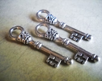 Silver Key Charms Key Pendants Skeleton Keys Steampunk Keys Steampunk Supplies Silver Key Pendants Antiqued Silver Charms 12pcs