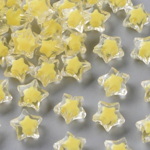 Acrylic Star Beads Yellow Star Beads Glossy Finish Beads Celestial Beads Sky Jewelry Supplies Bead in a Bead 14mm Bubblegum 20pcs