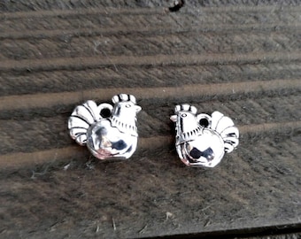 Chicken Charms Antiqued Silver Chicken Pendants Farm Animal Charms 2 Sided Charms Silver Charms Set Farm Charms 5 pieces