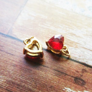 Rhinestone Heart Charms Gold Heart Pendants Crystal Heart Charms with Jump Rings Red Rhinestone Hearts PREORDER
