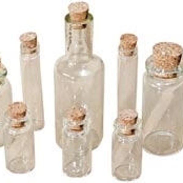 Glass Vials with Corks Glass Bottles For Necklaces Beads Assorted Styles and Sizes Apothecary Vials Potion Vials 9 Pieces PREORDER