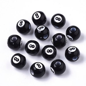 Black Beads 8 Ball Beads Acrylic Beads 12mm Eight Ball Beads Big Beads Pool Jewelry 10pcs