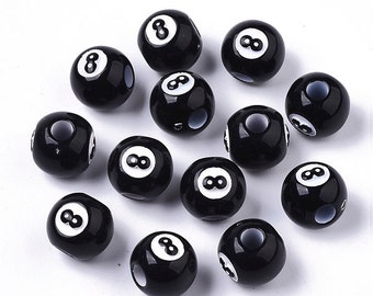 Black Beads 8 Ball Beads Acrylic Beads 12mm Eight Ball Beads Big Beads Pool Jewelry 10pcs