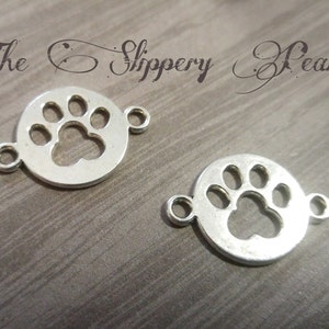 Paw Print Charms Connectors Links Antiqued Silver Dog Themed Jewelry Making Supplies Paw Charms 2 Hole Links 10pcs image 1