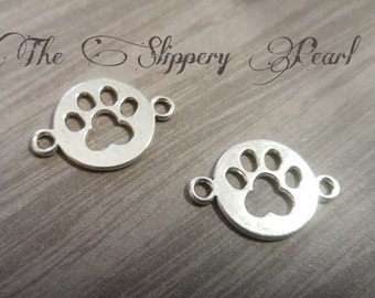 Paw Print Charms Connectors Links Antiqued Silver Dog Themed Jewelry Making Supplies Paw Charms 2 Hole Links 10pcs