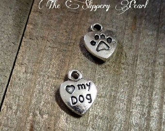 Paw Print Charms Silver Dog Charms Paw Charms Paw Pendants Dog Lover Charms Pet Charm I Love My Dog 10 pieces