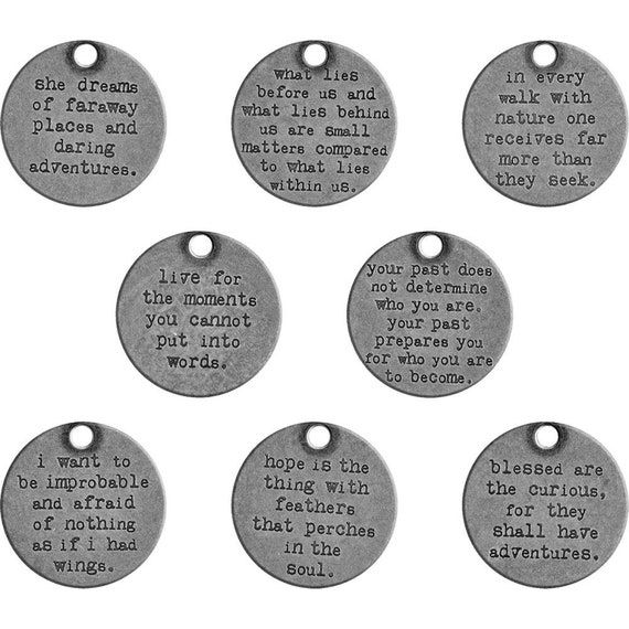 Assorted Charms Word Charms Quote Pendants Inspirational Charms Assorted  Charms Set Antiqued Silver Quote Charms 8pcs PREORDER 